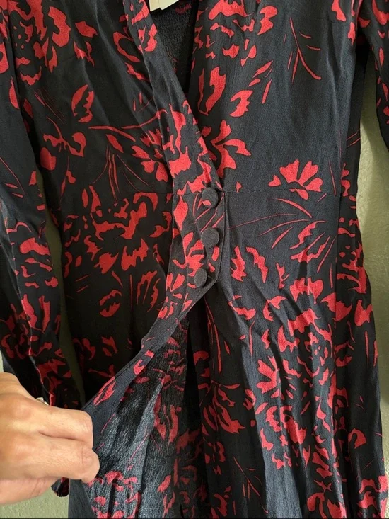 NEW Zara Black Long Sleeve Dress with Red Floral Print XS - Picture 4 of 8